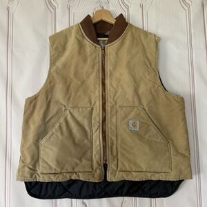 Vintage Carhartt Vest Mens Sz 2XL Tan Quilted Liner Union USA V01 BRN Plz See